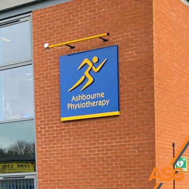 Ashbourne Physiotherapy outdoor signage with strip light to illuminate in the evening - installed by Acres Signs and Graphics