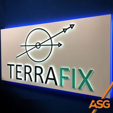 Terrafix back-lit signage with cut out lettering- installed by Acres Signs and Graphics