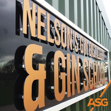 Nelson's Gin Distillery and Gin School cut out lettering on their signage - installed by Acres Signs and Graphics
