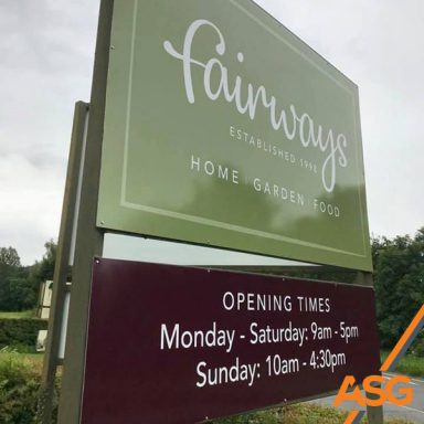 Fairways Garden Centre, Ashbourne, external signage printed and installed by Acres Signs and Graphics