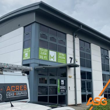 Mounsey Chartered Surveyors window graphics to advertise commercial property to let