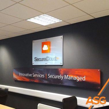 Secure Cloud+ Stoke-on-Trent interior business signage printed and installed by Acres Signs and Graphics