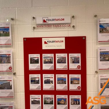 Internal point of sale boards for Ashbourne estate agent Fidler Taylor - printed and installed by Acres Signs and Graphics