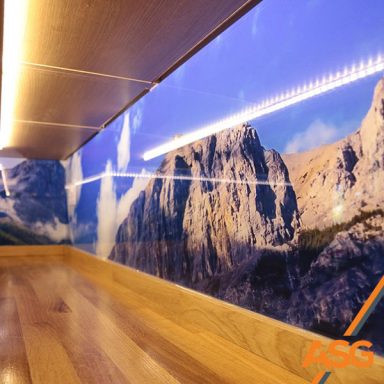 Mountain wallpaper printed and installed inside by Acres Signs and Graphics