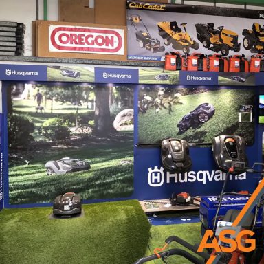Lawn mower exhibition graphics printed by Acres Signs and Graphics