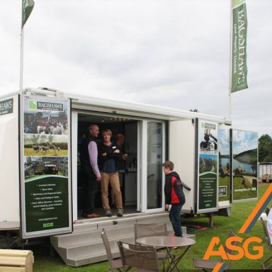 Printed banners installed on exhibition unit at county show for Bagshaws by Acres and Graphics