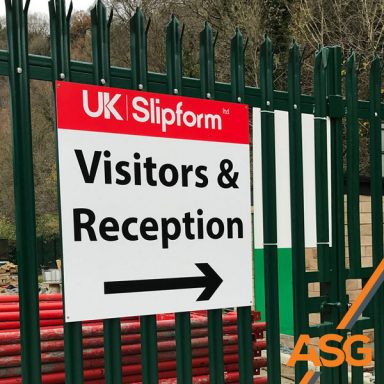 Safety signage for UK Slipform printed and installed by Acres Signs and Graphics