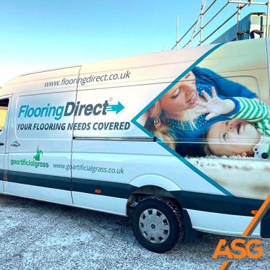 Large white transit van with livery for Flooring Direct by Acres Signs and Graphics