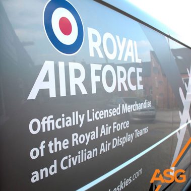 Silver van with Royal Air Force vinyl lettering and plane livery by Acres Signs and Graphics