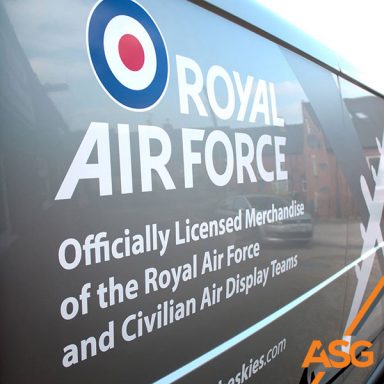 Silver van with Royal Air Force vinyl lettering and plane livery by Acres Signs and Graphics