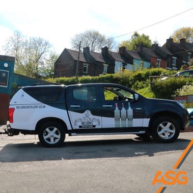 Black Pick up truck livery for Nelson's Gin - wrapped by Acres Signs and Graphics