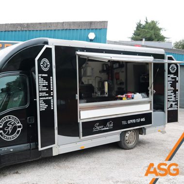 Super Nosh's food trailer wrapped by Acres Signs and Graphics